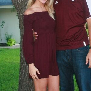 Maroon Altar’d State Off the Shoulder Mini Dress